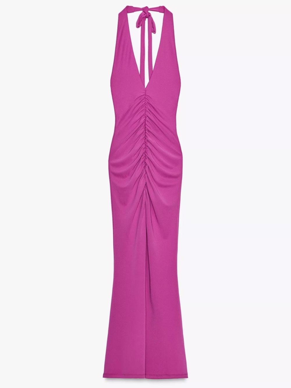 Zara ruched pink fuschia purple long dress gown halter size small 5039/426/628